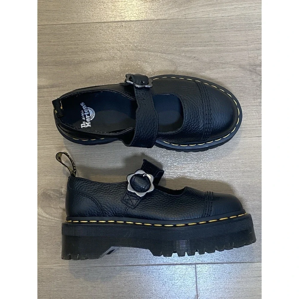 Dr. Martens Addina Flower Black Buckle Platform Mary Jane Shoes Women's US 5